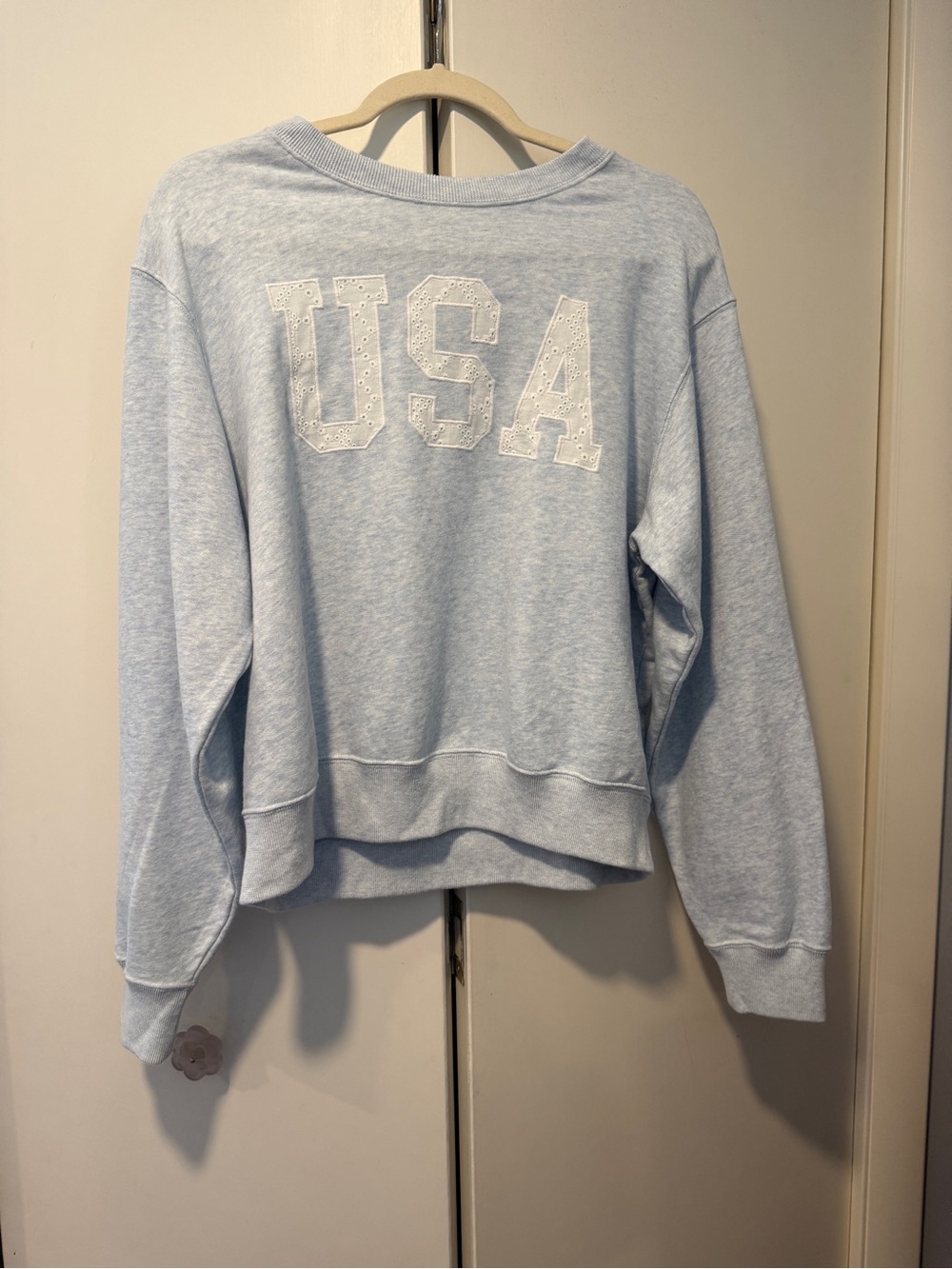 Hollister Light Blue USA Embroidered Pullover Sweatshirt